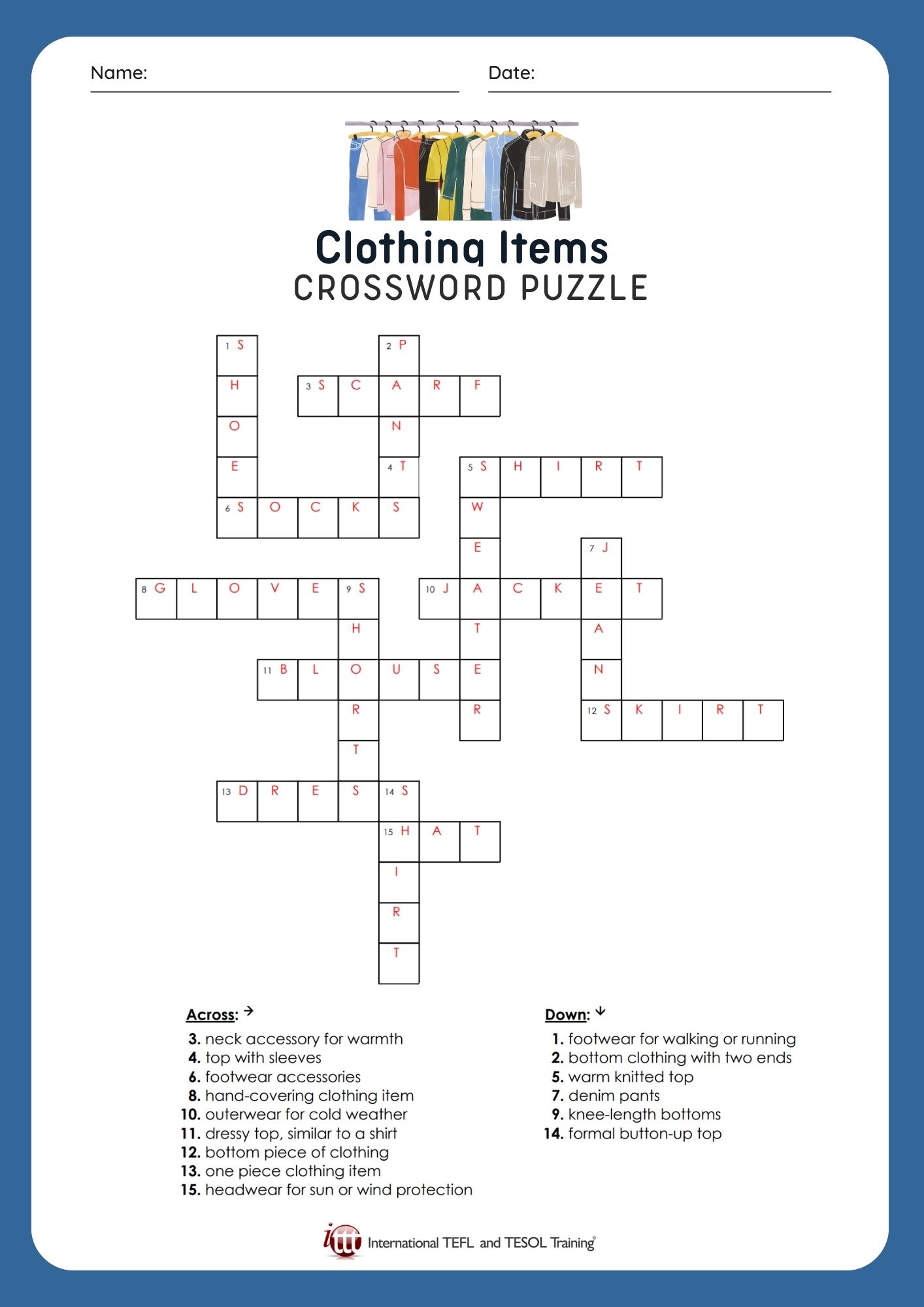 EFL Clothing Items Crossword Puzzle ️ ️ ️ ITTT